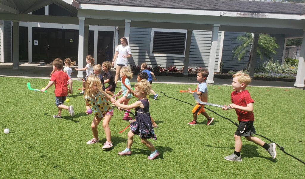 Image of pre-k kids playing a warm up game